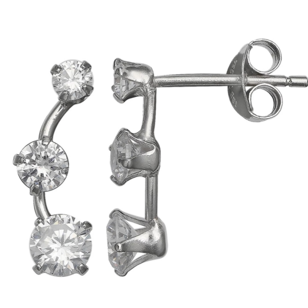 PRIMROSE Sterling Silver Round Cubic Zirconia Curved Wire Earrings NWT